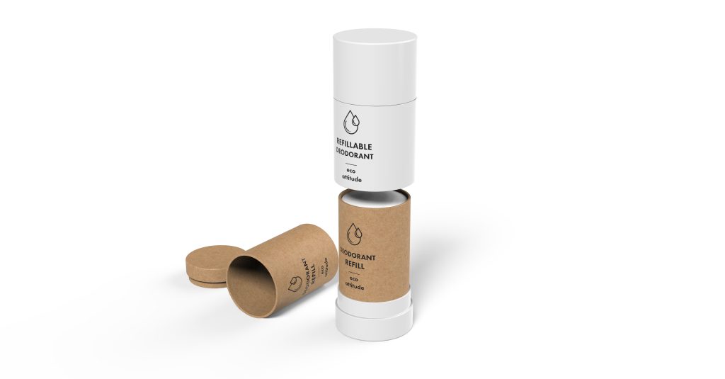 Packaging cosmetico sostenibile e refillable deodorante; packaging design HENRY&CO.
